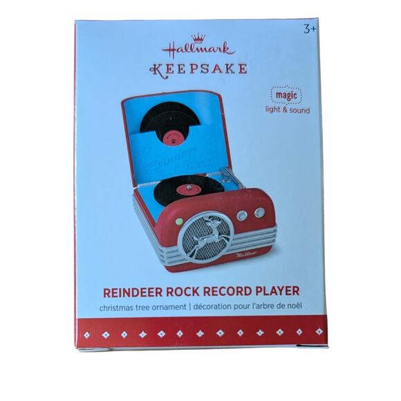 2015 REINDEER ROCK Record Player HALLMARK Christmas Ornament Light Sound New